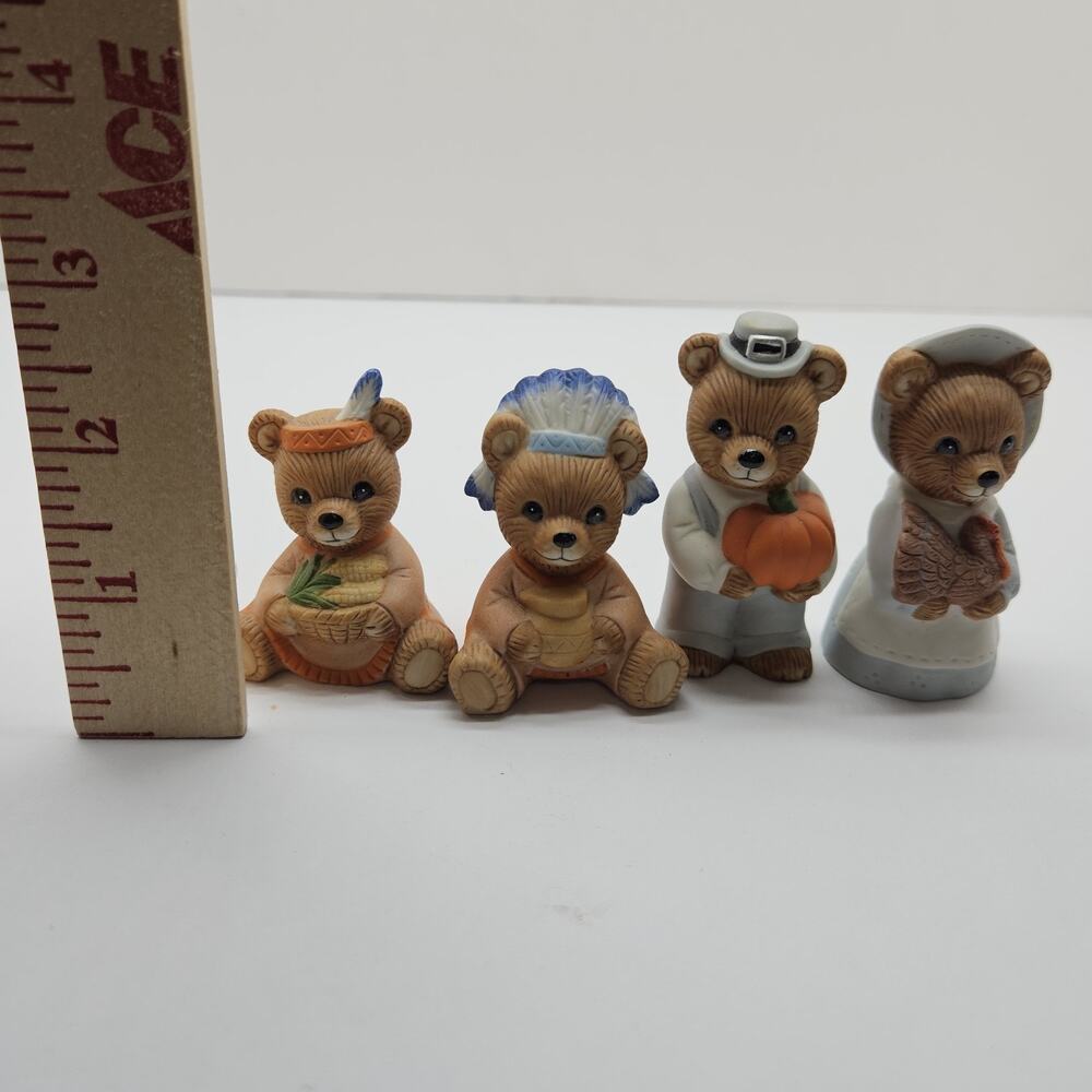 HOMCO Set of 4 Porcelain Mini Bears THANKSGIVING Harvest # 5312 - Picture 4 of 4